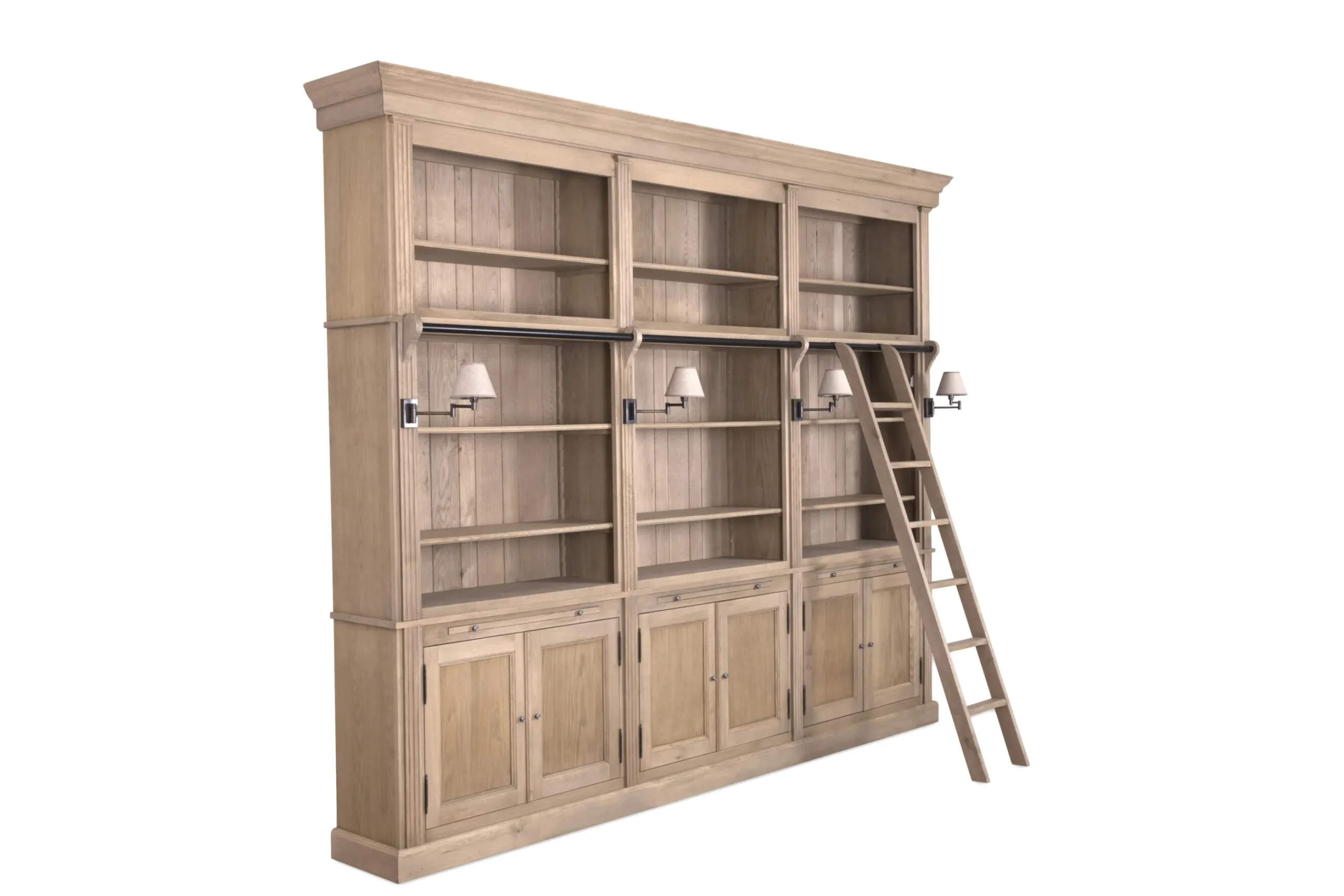 Flamant Balmore, Boekenkast, Verweerd Eiken, 3-Delig, Met Ladder