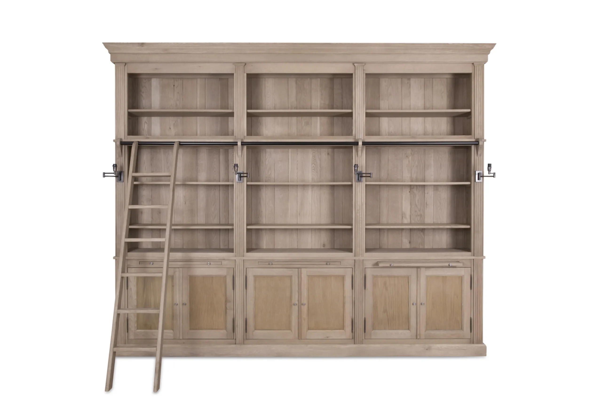 Flamant Balmore, Boekenkast, Verweerd Eiken, 3-Delig, Met Ladder