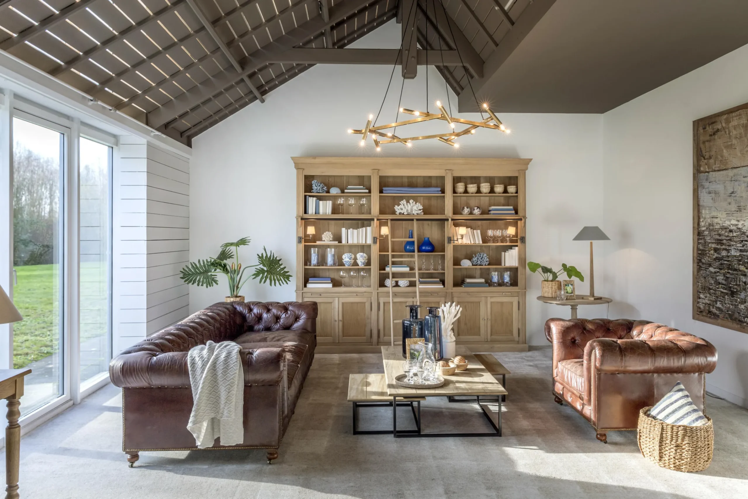 Flamant Balmore, Boekenkast, Verweerd Eiken, 3-Delig, Met Ladder