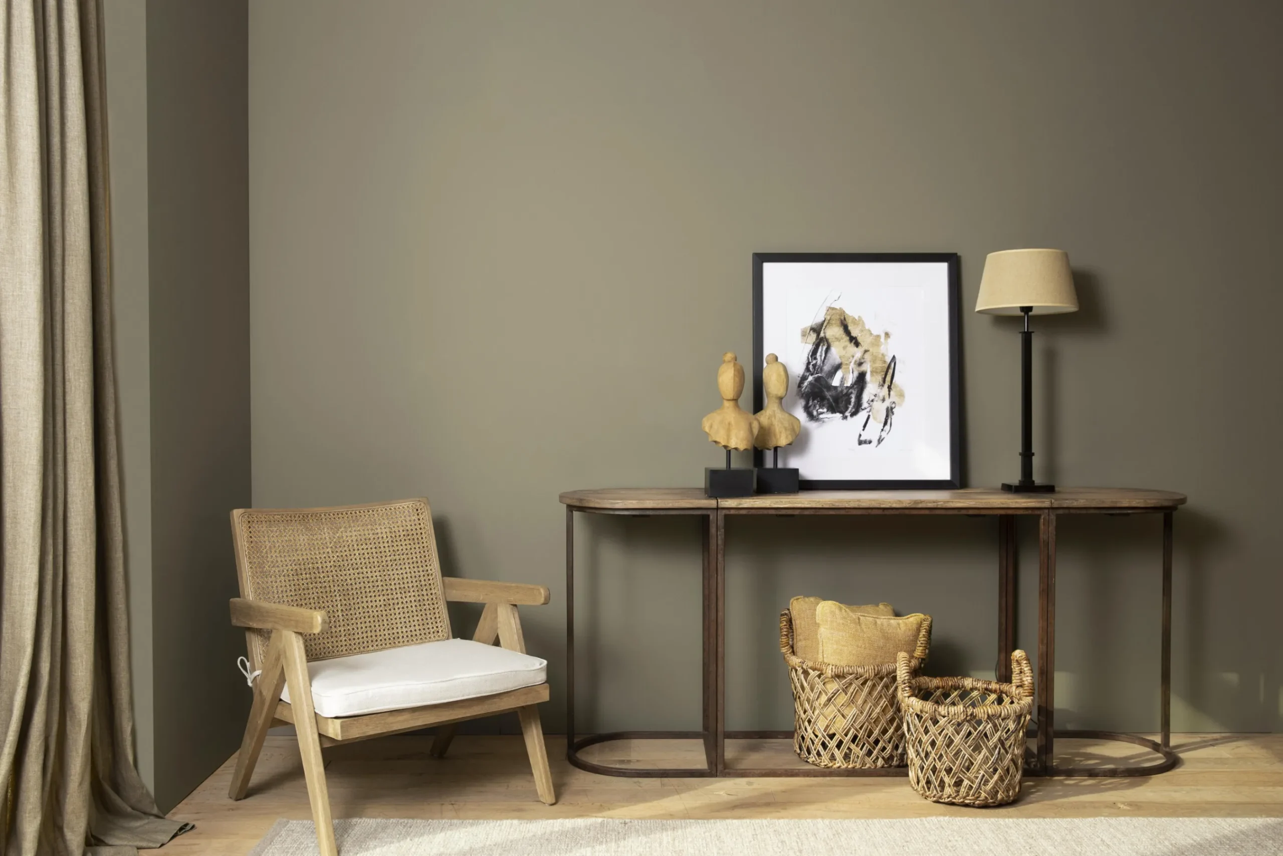 Flamant Bruno, Fauteuil, Eiken, Riet, Met Kussen