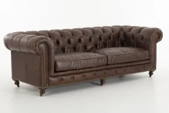 Flamant Edinburgh, Bank, Chesterfield, Leer, Donkerbruin, Driezitsbank