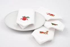 Flamant Karoli, Servet, Borduurwerk, Set Van 4