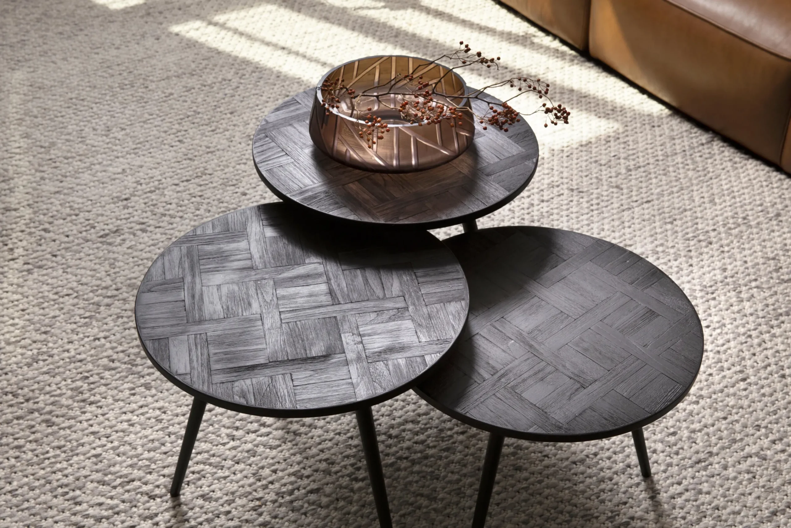 Flamant Robyn, Bijzettafel, Teruggewonnen Teak, Rond, Set Van 3