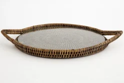 Flamant Togo, Dienblad, Rond, Met Glas, Riet