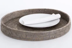 Flamant Togo, Dienblad, Rond, Riet, Grijs, 48Cm